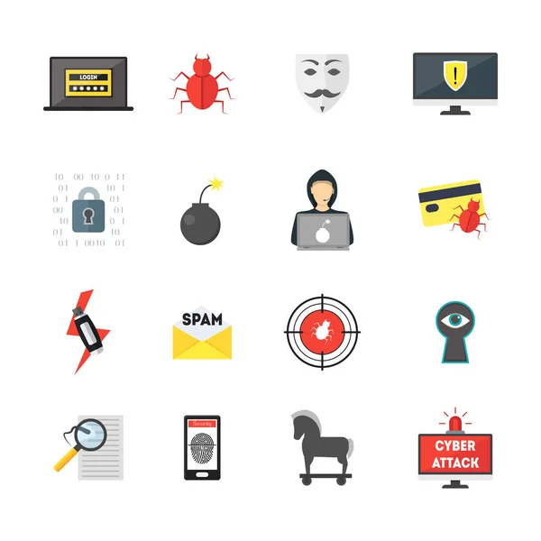 Dibujos animados Cibercrimen Seguridad Color Iconos Set. Vector — Vector de stock