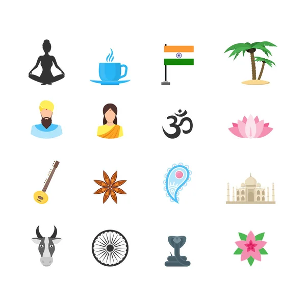 Símbolo de dibujos animados de la India Conjunto de iconos de color. Vector — Vector de stock