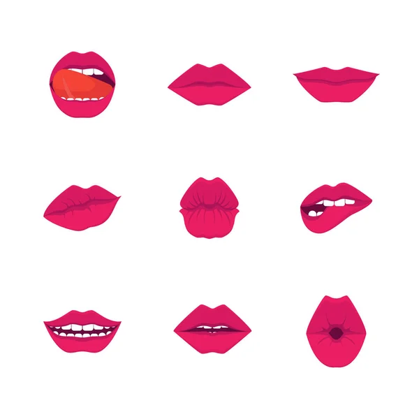 Cartoon Red Lips Icons Set. Вектор — стоковый вектор