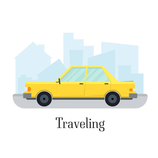Viaggiare Car Taxi Transportation Service. Vettore — Vettoriale Stock