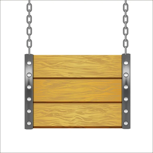 Wooden Sign Hanging on Metal Chain . Vector — Stock Vector