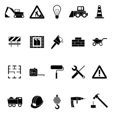 Siluet siyah inşaat Icon Set. Vektör