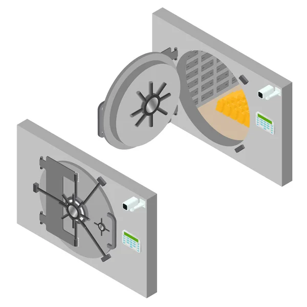 Conjunto de puertas de ahorro de banco Vista isométrica. Vector — Vector de stock