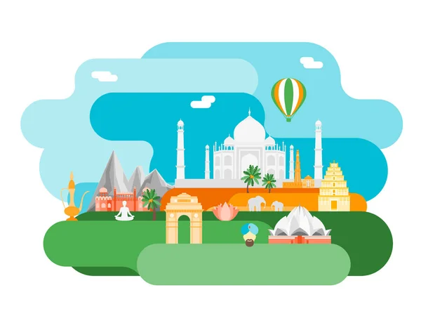 Cartoon symbool van India achtergrond toerisme Concept. Vector — Stockvector