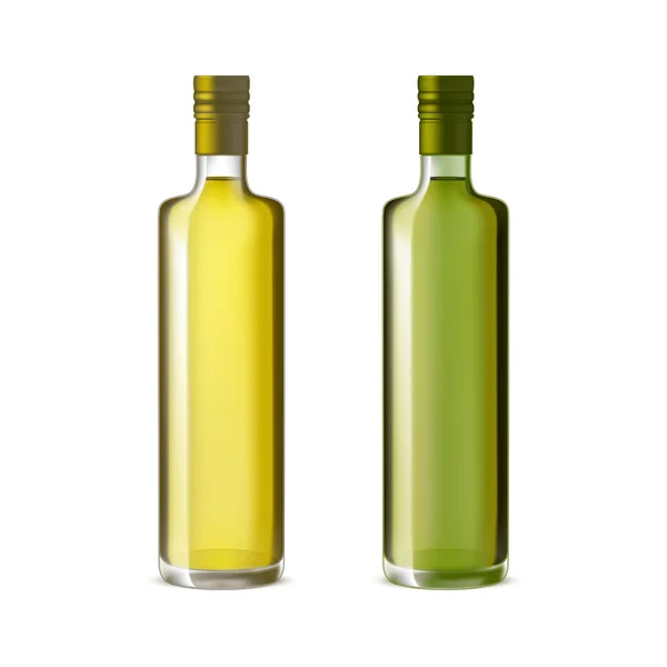 Conjunto de garrafas de vidro de azeite detalhado realista. Vetor — Vetor de Stock