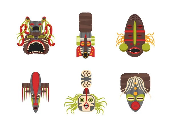Ikoner för tecknad traditionella religiösa Totem färguppsättning. Vektor — Stock vektor