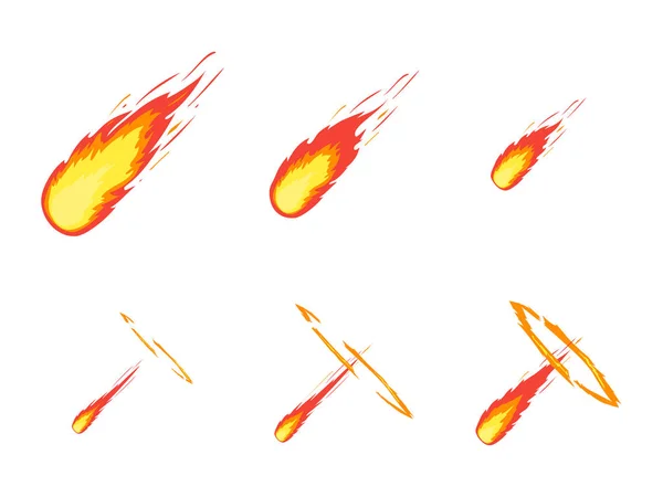 Desenhos animados Comet Effect Stages Set. Vetor — Vetor de Stock