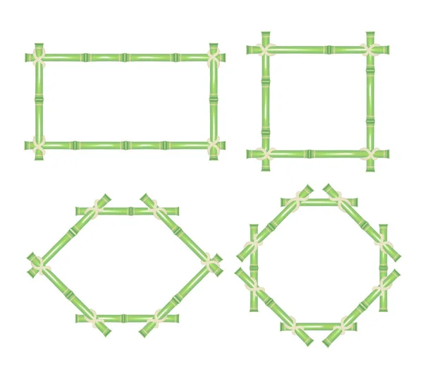Wooden Frame of Green Bamboo Sticks Set. Vector — Stock Vector