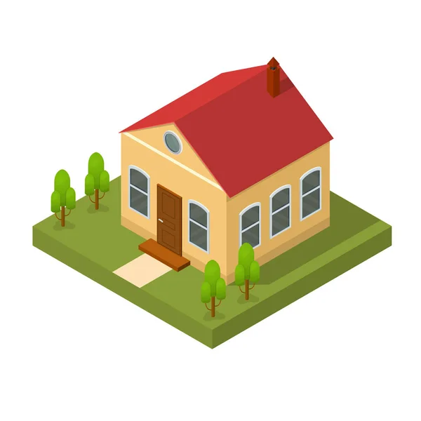 Residential Building Isometric View. Vector — Stock Vector