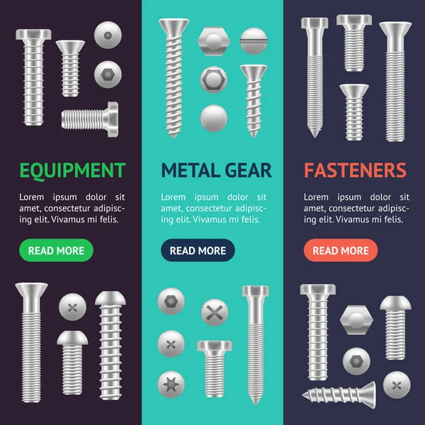 Gerçekçi vida farklı şekiller Vecrtical Set afiş. Vektör