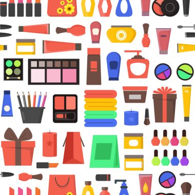 Çizgi film güzellik kozmetik mağazası arka plan deseni. Vektör