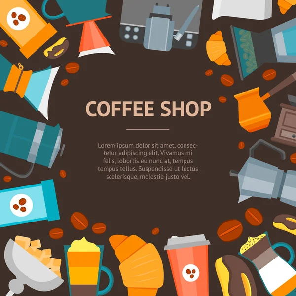 Coffee Shop Banner Card. Vetor — Vetor de Stock