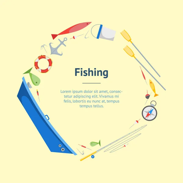 Rajzfilm halászati Banner kártya kör. Vektor — Stock Vector