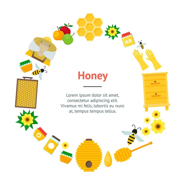 Cartoon Honey Banner Card. Вектор — стоковый вектор