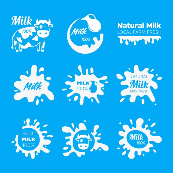 Vector de leche o yogur o crema Etiquetas. Icono de signo de insignias para alimentos de granja — Vector de stock