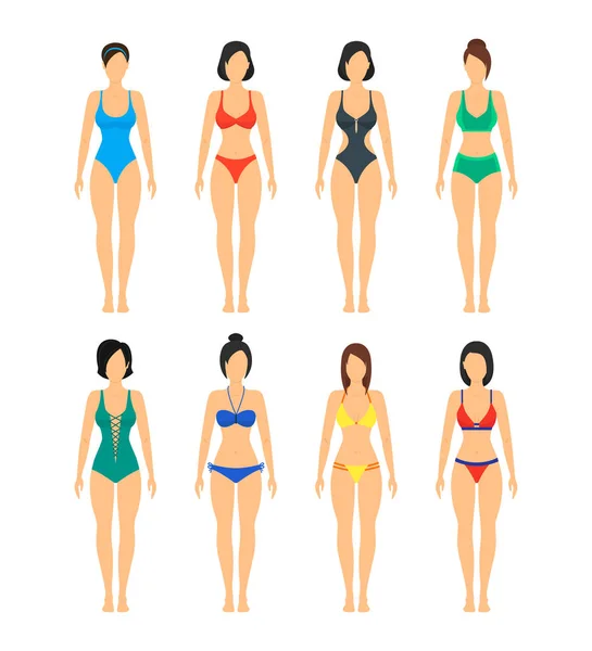 Vector hermosas chicas en color traje de baño conjunto . — Archivo Imágenes Vectoriales