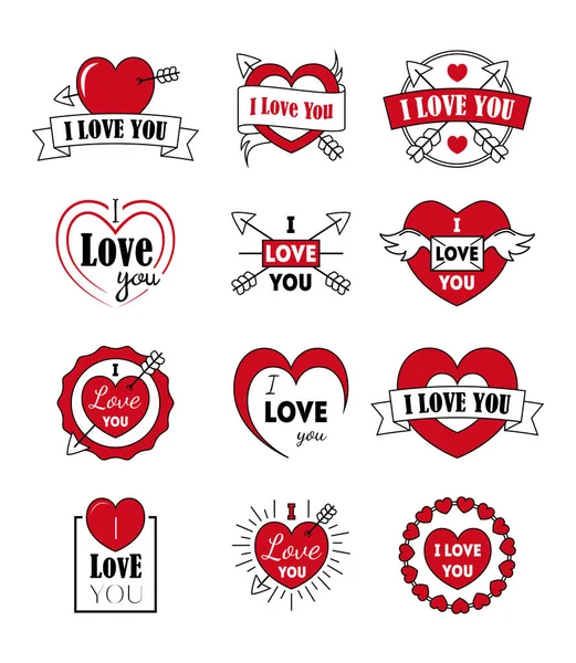 Vector I Love You Labels Badge Set as logotype and icon typography for Valentines Day. — Stock Vector