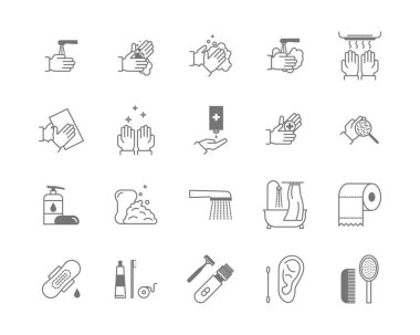 Higiene siyah ince çizgi Icon Set sembolü. Vektör