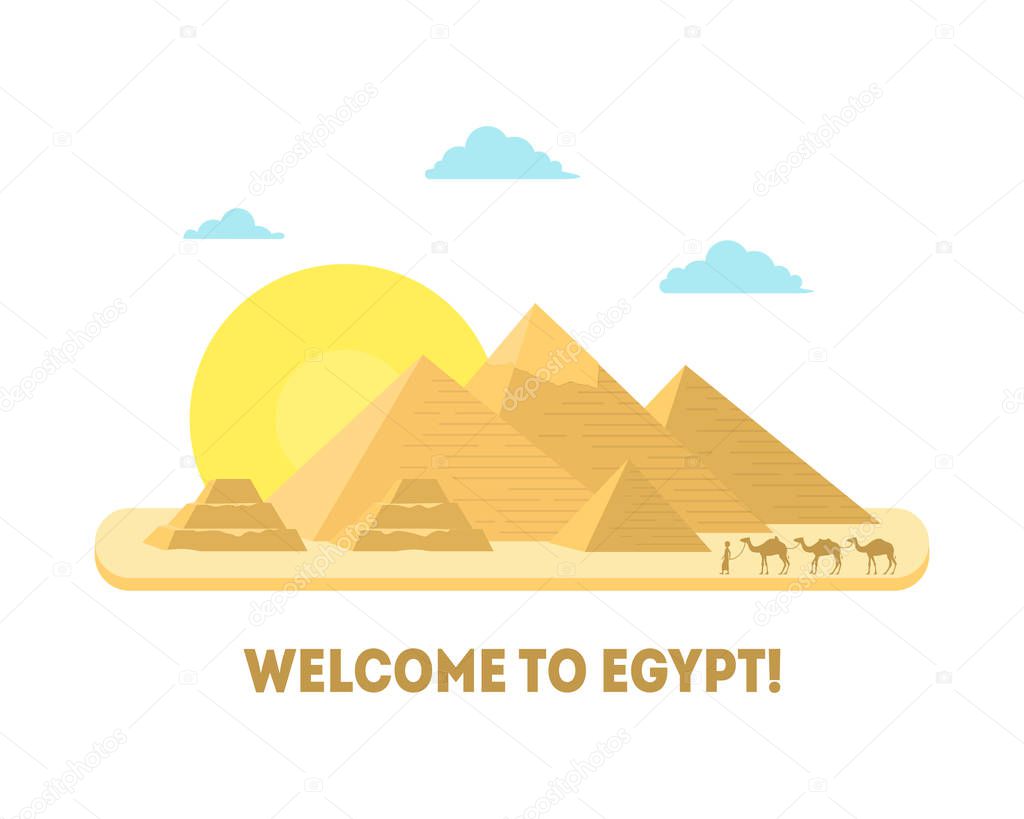 Cartoon Pyramid Symbol of Egypt Background Tourism Concept. Vector