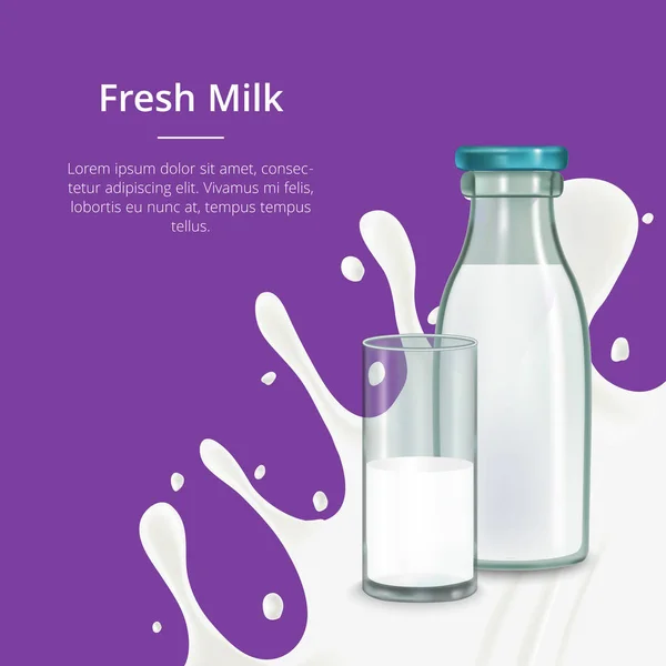 Čerstvé mléko koncept Banner Card. vektor — Stockový vektor