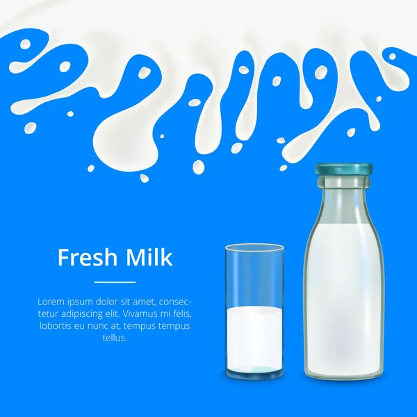 Taze süt kavramı afiş kartı vektör — Stok Vektör