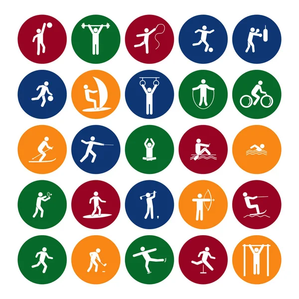 Sport pictogrammenset mensen spelen kleur in de cirkel. Vector — Stockvector