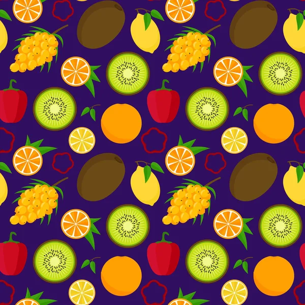 Alimento de dibujos animados con patrón de fondo de vitamina C. Vector — Vector de stock