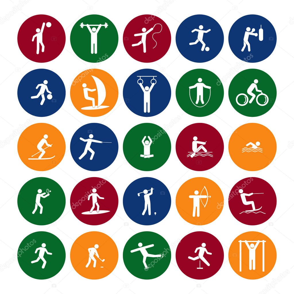 Sport Icon Playing People Set Color in the Circle. Vector