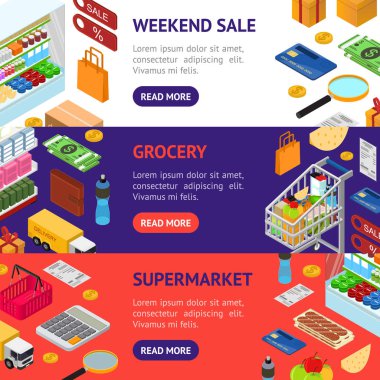 E-ticaret afiş yatay küme. Vektör