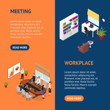 İş eğitim veya afiş Vecrtical koçluk izometrik görünümü ayarlayın. Vektör