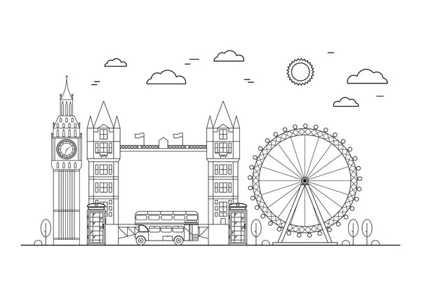 London City Thin Line Art. Vector — Stock Vector