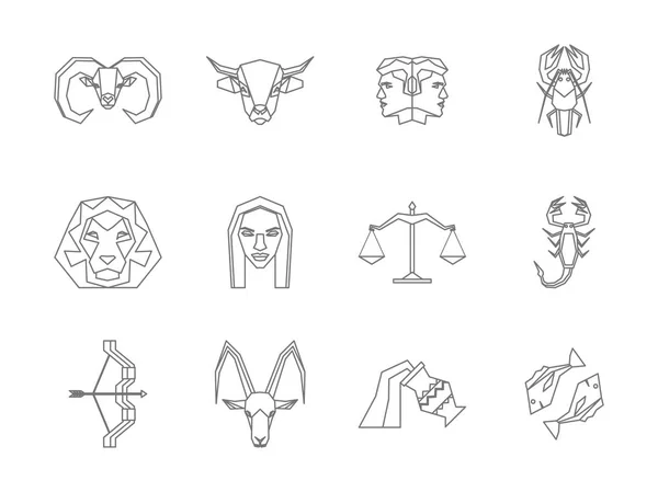 Zodiac Symbol Thin Line Design Style Icons Set. Vector — Stock Vector