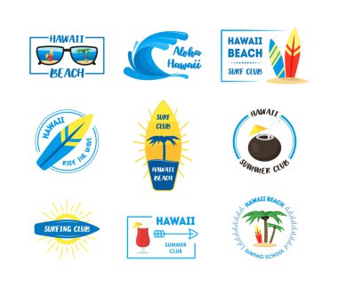 Hawaii rozetleri veya etiketleri kümesi. Vektör