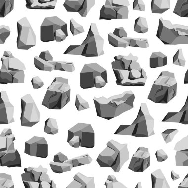 Kayalar ve taşlar arka plan deseni üzerinde beyaz bir çizgi film. Vektör