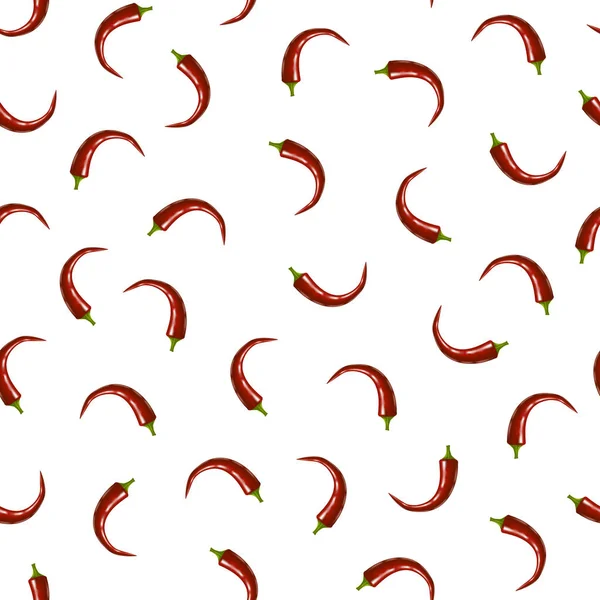 Realista patrón de fondo de pimienta roja en un blanco. Vector — Archivo Imágenes Vectoriales