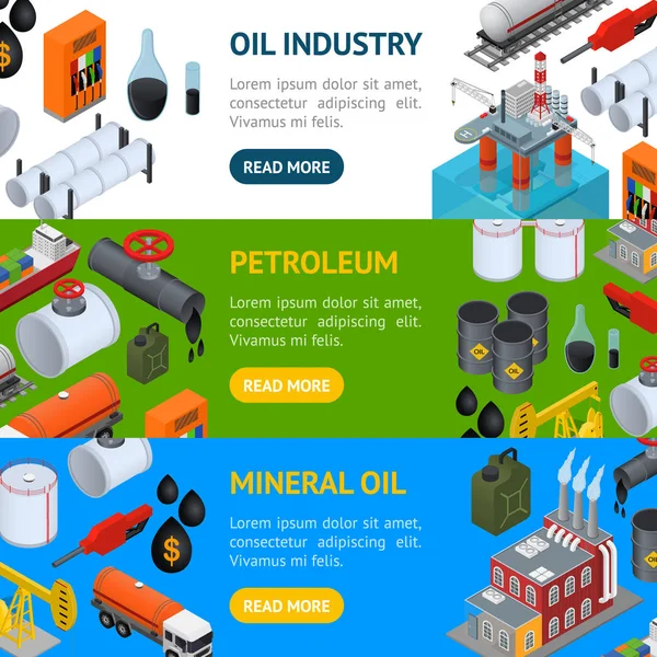 Indústria de Petróleo e Recursos Energéticos Banner Horizontal Set. Vetor — Vetor de Stock