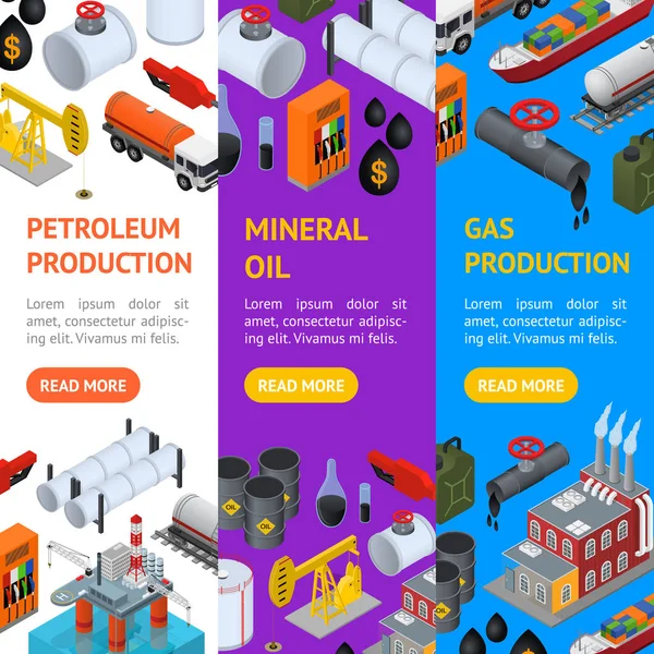 Indústria de Petróleo e Recursos Energéticos Banner Vecrtical Set. Vetor — Vetor de Stock