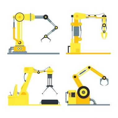 Çizgi film Endüstriyel teknoloji robot kol Set. Vektör