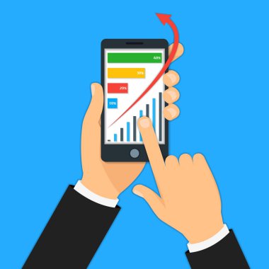 Smartphone iş sanat kavramına kağıt tutan el. Vektör