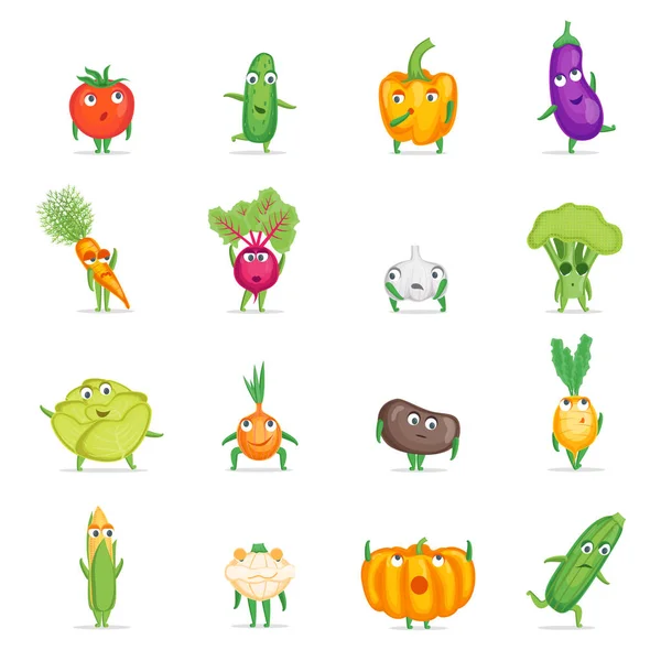 Cartone animato fresco sano verdure personaggi Set. Vettore — Vettoriale Stock