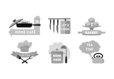 Çizgi film mutfak etiketleri kümesi. Vektör