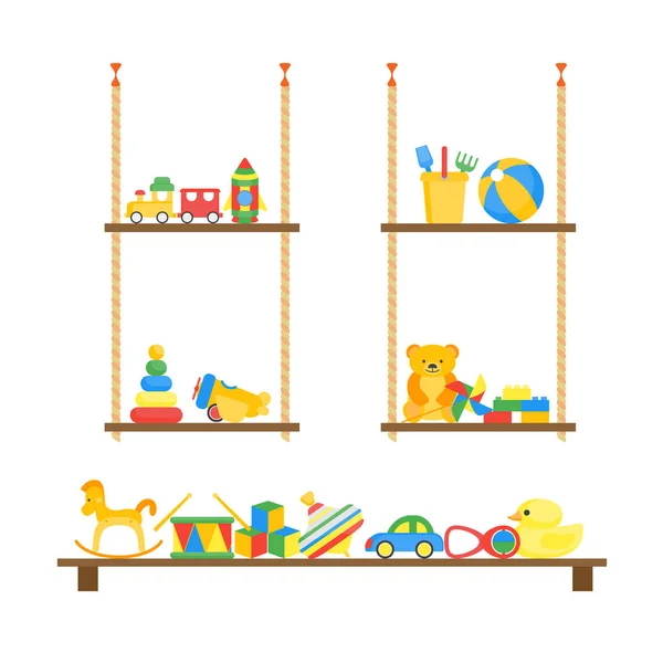 Niños juguetes estantes de color para el hogar. Vector — Vector de stock
