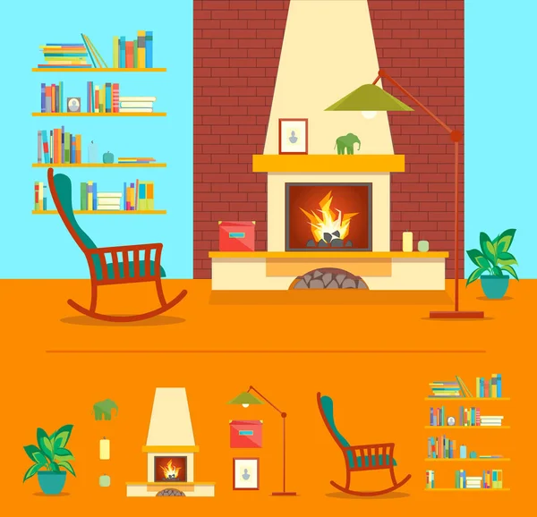 Caricatura Chimenea Interior para la casa. Vector — Vector de stock