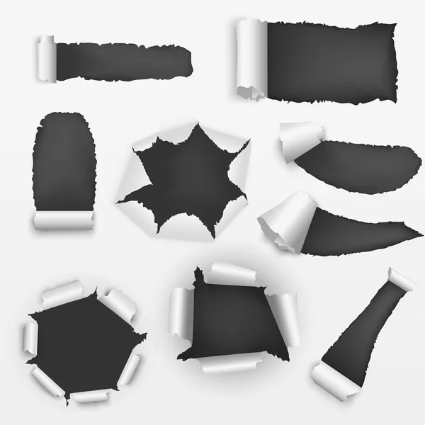 Realistic Detailed Torn Holes Paper on a Background Set. Vector