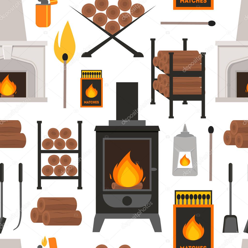 Cartoon Fireplace Background Pattern on a White . Vector