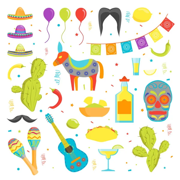 Símbolo dos desenhos animados do México Color Icons Set. Vetor — Vetor de Stock