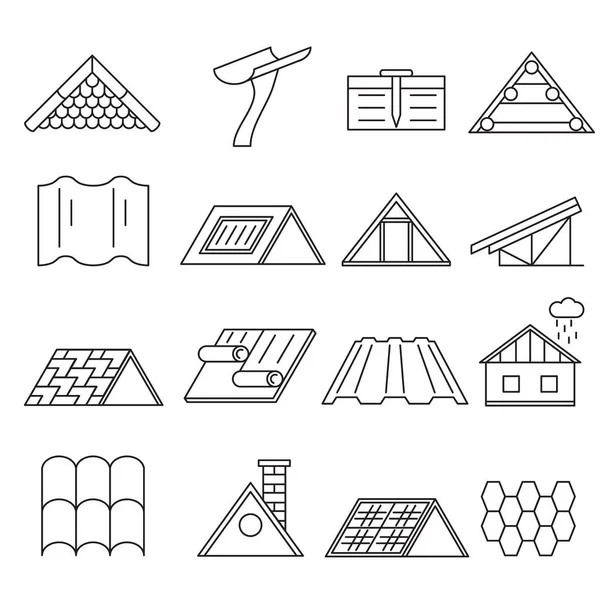 Konsept ev çatı inşaat ince çizgi Icon Set. Vektör