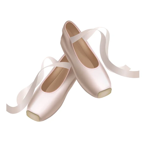 Sapatos detalhados realistas do ponteiro do balé em um fundo branco. Vetor — Vetor de Stock
