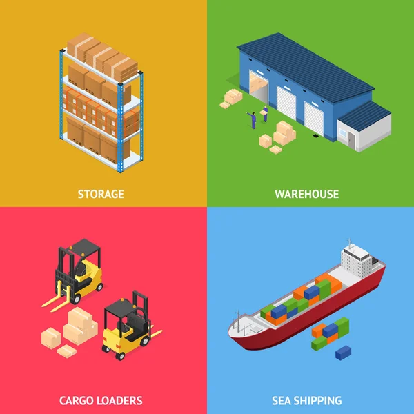 Magazijn transport levering Cargo logistieke Service Business Element Poster kaart instellen isometrische weergave. Vector — Stockvector