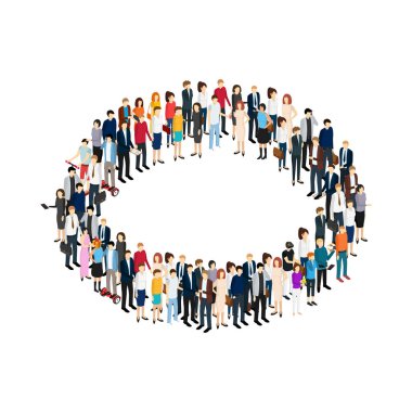 İnsanlar daire iş kavramı üzerinde beyaz izole toplum izometrik görünümü. Vektör